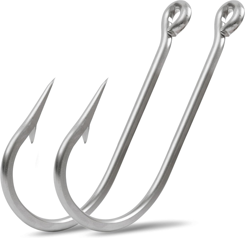 Saltwater Large Giant Shark Alligator Fishing Hooks Big Game Stainless Steel J Fishing Hooks Extra Strong Large Fish Hooks for Tuna Swordfish Catfish Size 5/0-20/0