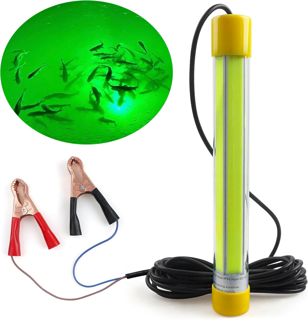 Underwater Fishing Light 30000 Lumens 12V 50W LED Submersible Fishing Light Green Night Fish Attracting Light Waterproof Fishing Bait Finder Attractants Boat Lamp for Squid Shrimp Snook Crappie