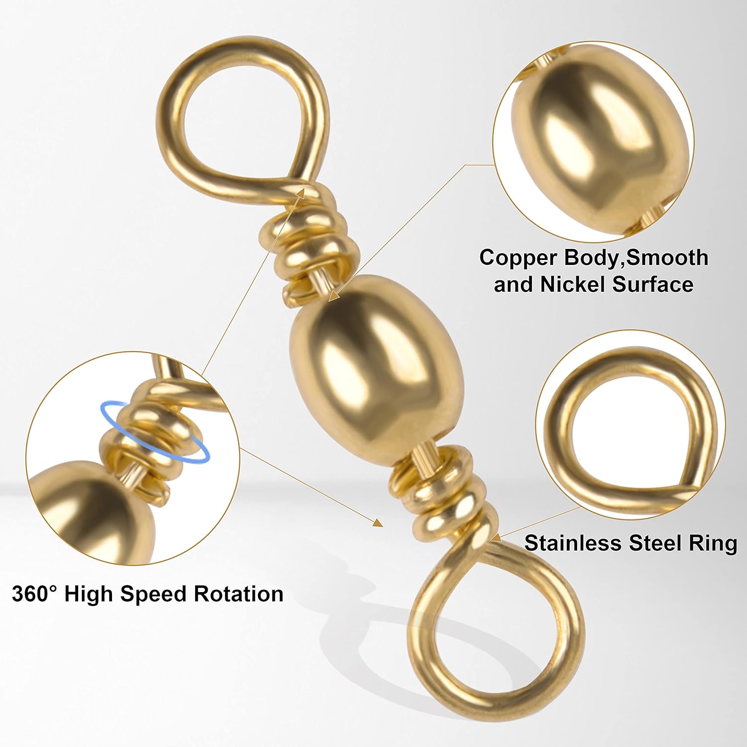 SILANON Barrel Swivels Fishing Tackle,60/120pcs Rolling Ball Fishing Swivels Connector Stainless Brass Solid Rings High Strength Saltwater Fishing Swivels Accessories