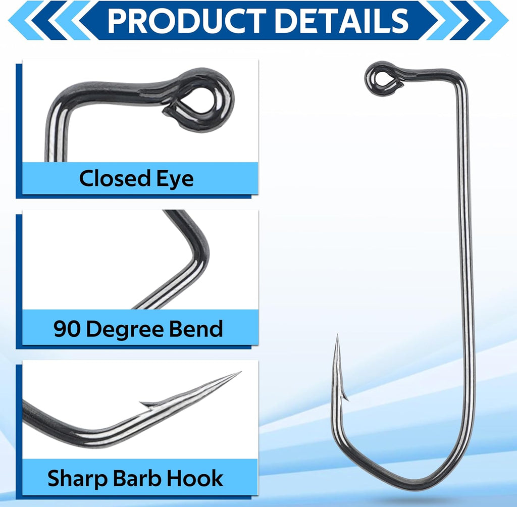 SILANON 90 Degree Aberdeen Jig Hooks Kit, 125pcs High Carbon Steel Fishing Hooks (1/0-5/0) for Saltwater & Freshwater