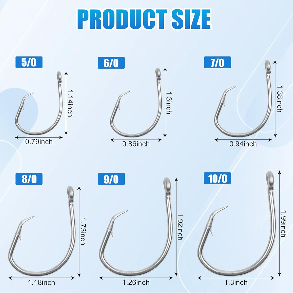 SILANON Circle Hooks Saltwater, 35pcs Stainless Steel Fishing Hooks Wide Gap Tuna Hooks Big Game Short Shank for Bass Catfish Bluegill