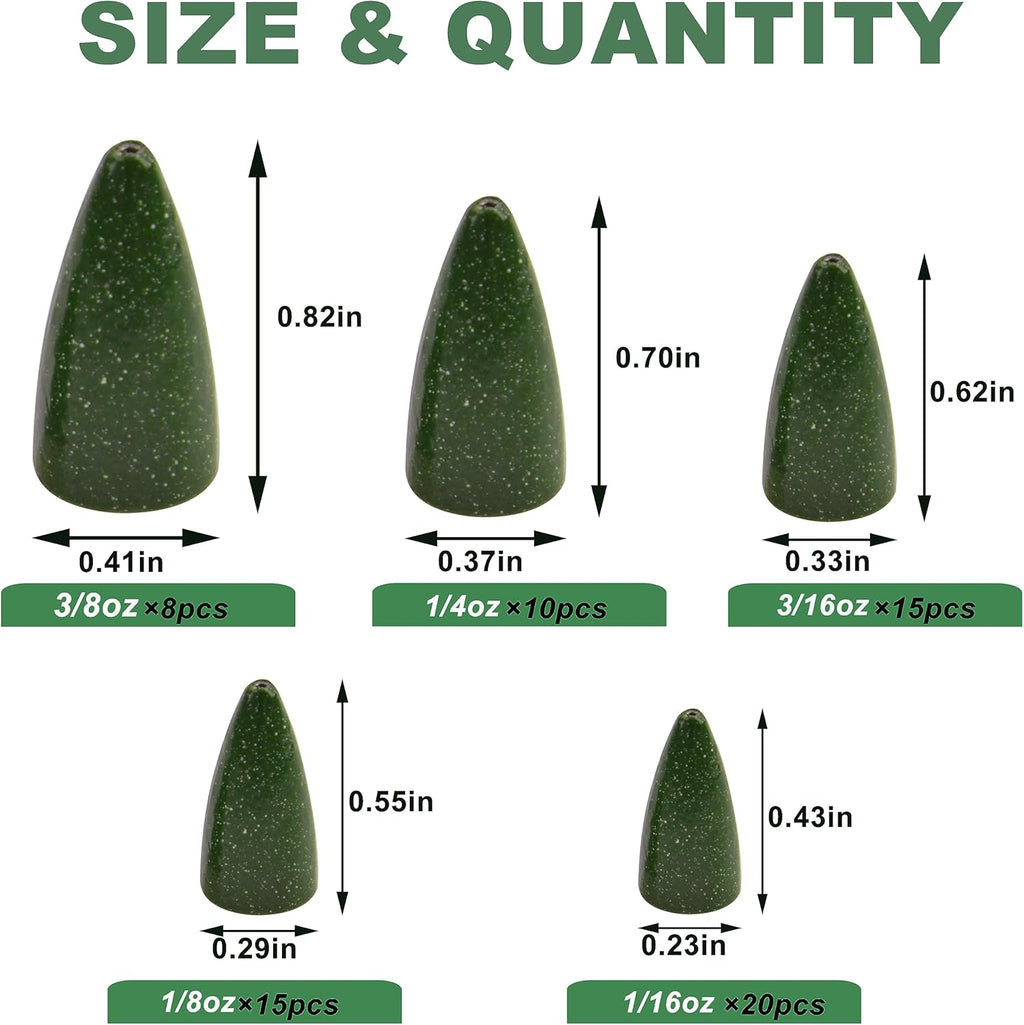 Bullet Fishing Weights Sinkers Kit, 68pcs Painted Worm Weights Fishing Sinkers Texas Rig Weights Slip Sinkers Assorted Set for Bass Fishing Saltwater Freshwater