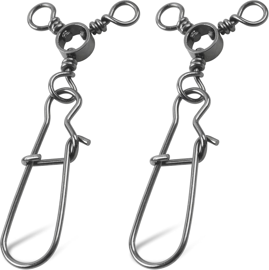 SILANON Fishing 3 Way Swivel Snaps Stainless Steel Cross Line Duo Lock Snap Swivels Saltwater Barrel Triple Swivels Fishing Tackle Connector for Catfish Trolling Surf Rig 26-83LB