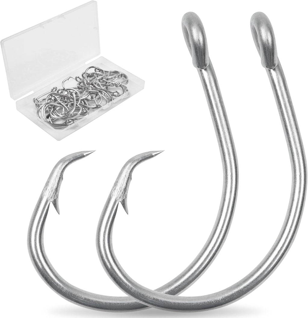 SILANON Circle Hooks Saltwater, 35pcs Stainless Steel Fishing Hooks Wide Gap Tuna Hooks Big Game Short Shank for Bass Catfish Bluegill