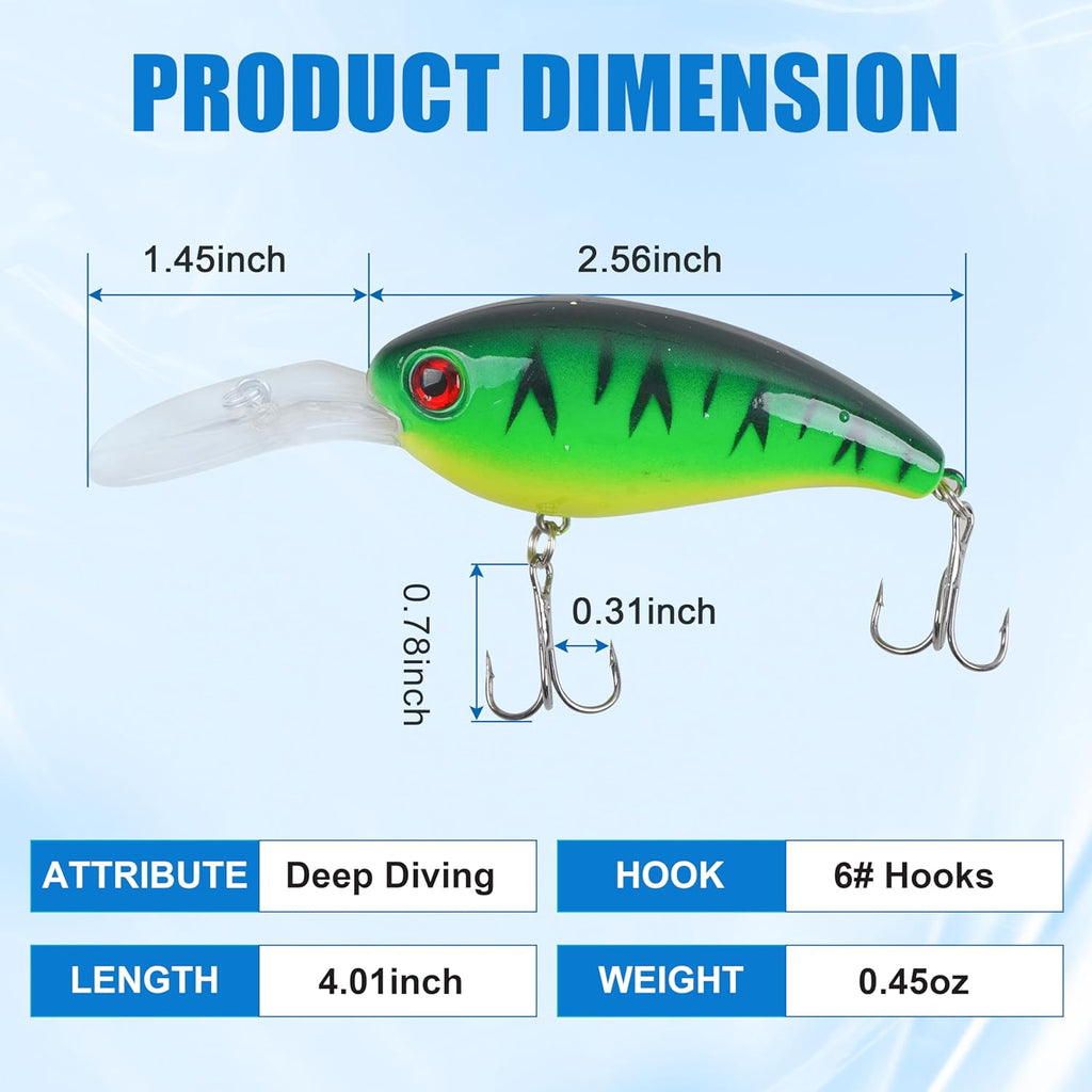 Crankbait Fishing Lures Kit,8pcs Deep Diving Crankbait Swimbait Bass Fishing Lures Hard Baits Minnow Crank Bait Lures for Bass Trout Salmon Freshwater Saltwater