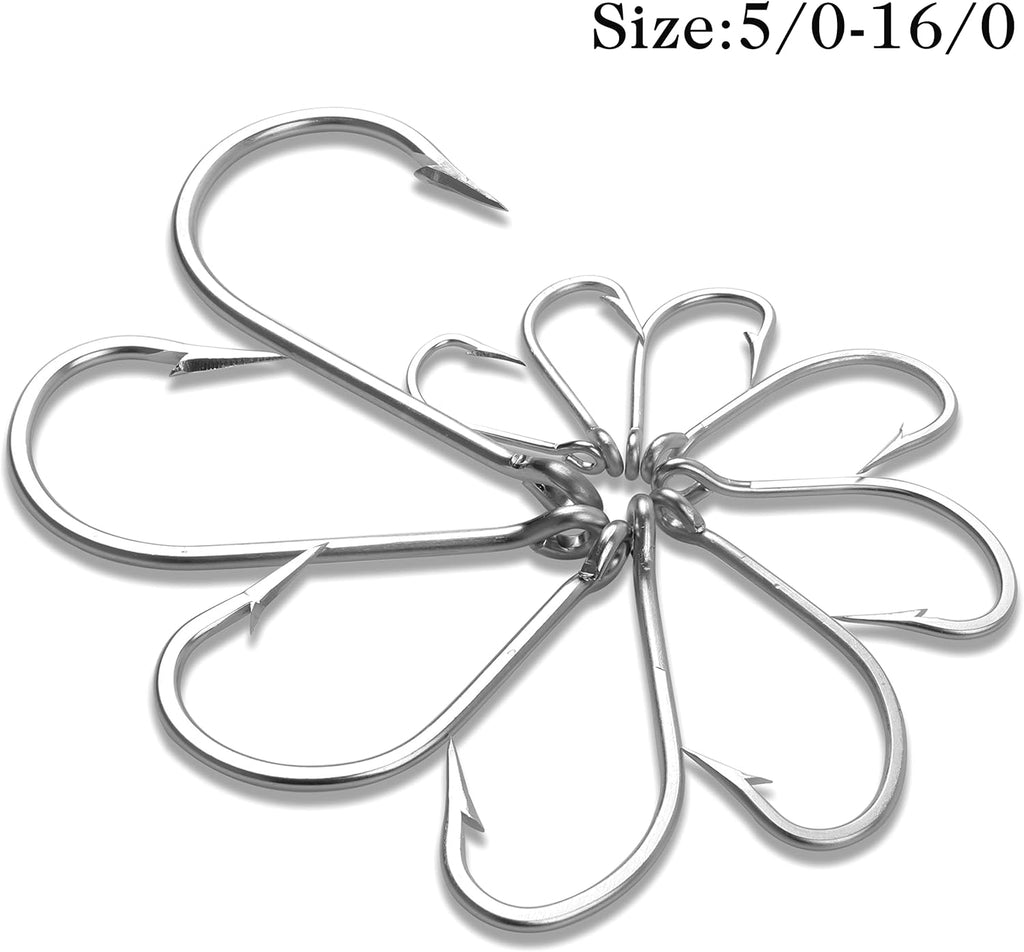 Saltwater Large Giant Shark Alligator Fishing Hooks Big Game Stainless Steel J Fishing Hooks Extra Strong Large Fish Hooks for Tuna Swordfish Catfish Size 5/0-20/0