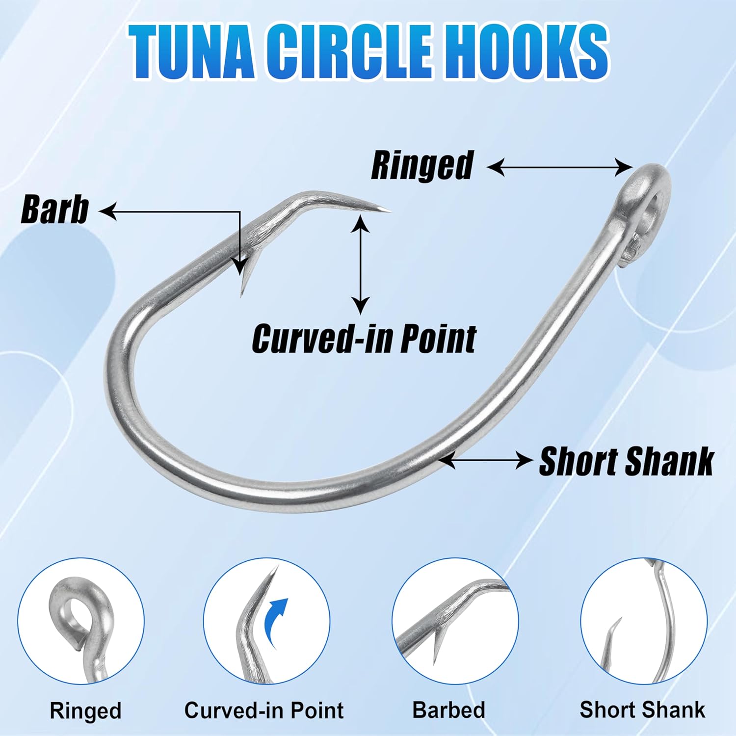 SILANON Circle Hooks Saltwater, 35pcs Stainless Steel Fishing Hooks Wide Gap Tuna Hooks Big Game Short Shank for Bass Catfish Bluegill