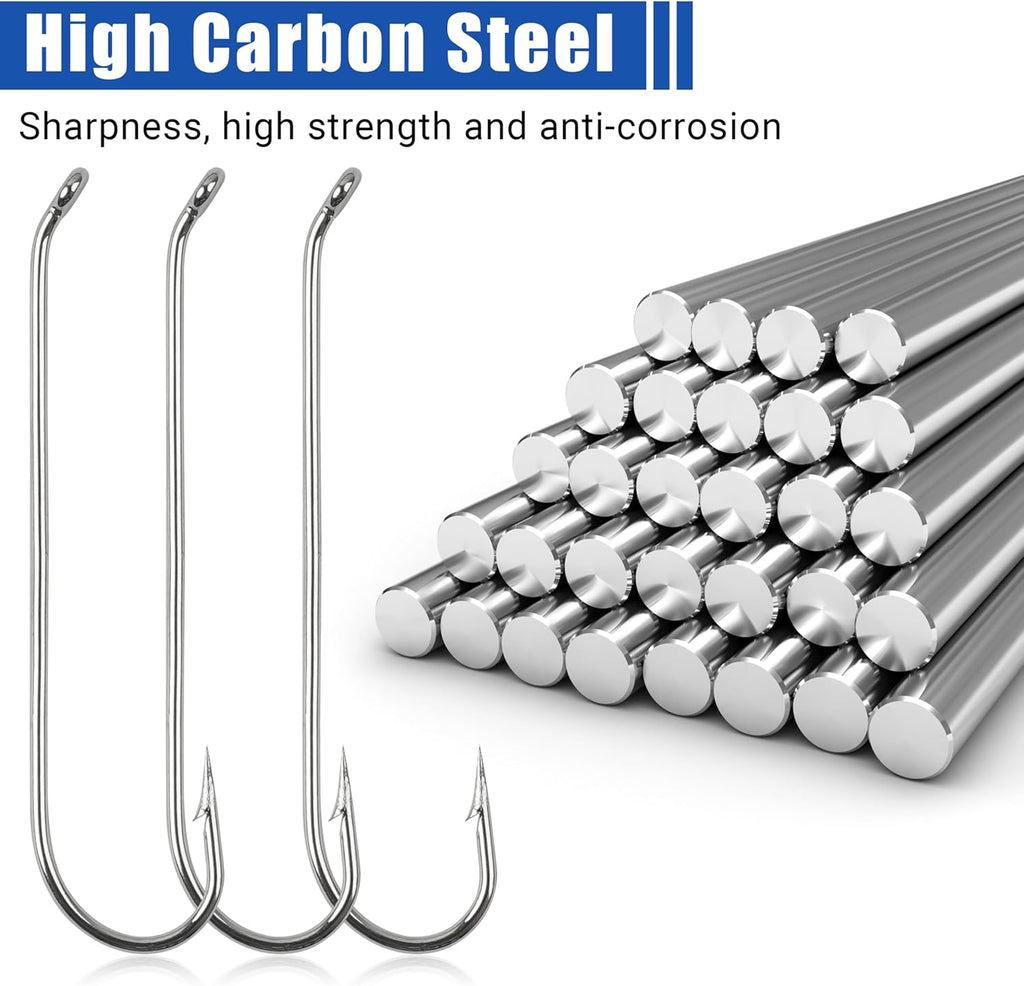 Fly Tying Hooks Assortment Kit, 410pcs Dry Fly Fishing Hooks Long Shank Eye Down Streamer Fly Hooks Dry Wet Flies Nymph Strimp & Pupa Streamer, Caddis Jig Fishing Hooks