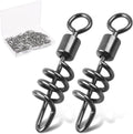 SILANON Fishing Corkscrew Snaps Swivel, 50pcs Stainless Steel Swirl Snap Swivels Barrel Rolling Swivels with Corkscrew Quick Clips Saltwater Freshwater Fishing Lure Line Connectors 2/0-8#