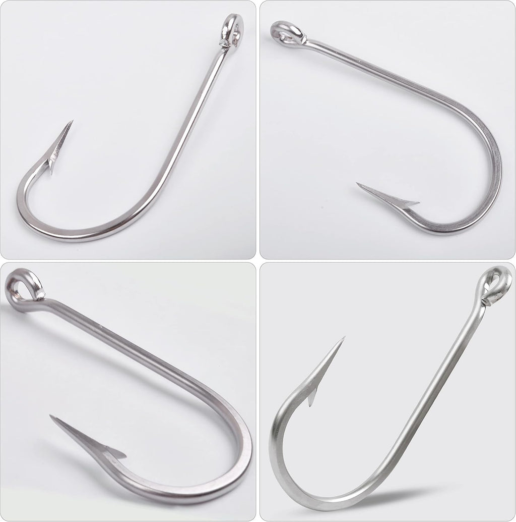 Saltwater Large Giant Shark Alligator Fishing Hooks Big Game Stainless Steel J Fishing Hooks Extra Strong Large Fish Hooks for Tuna Swordfish Catfish Size 5/0-20/0