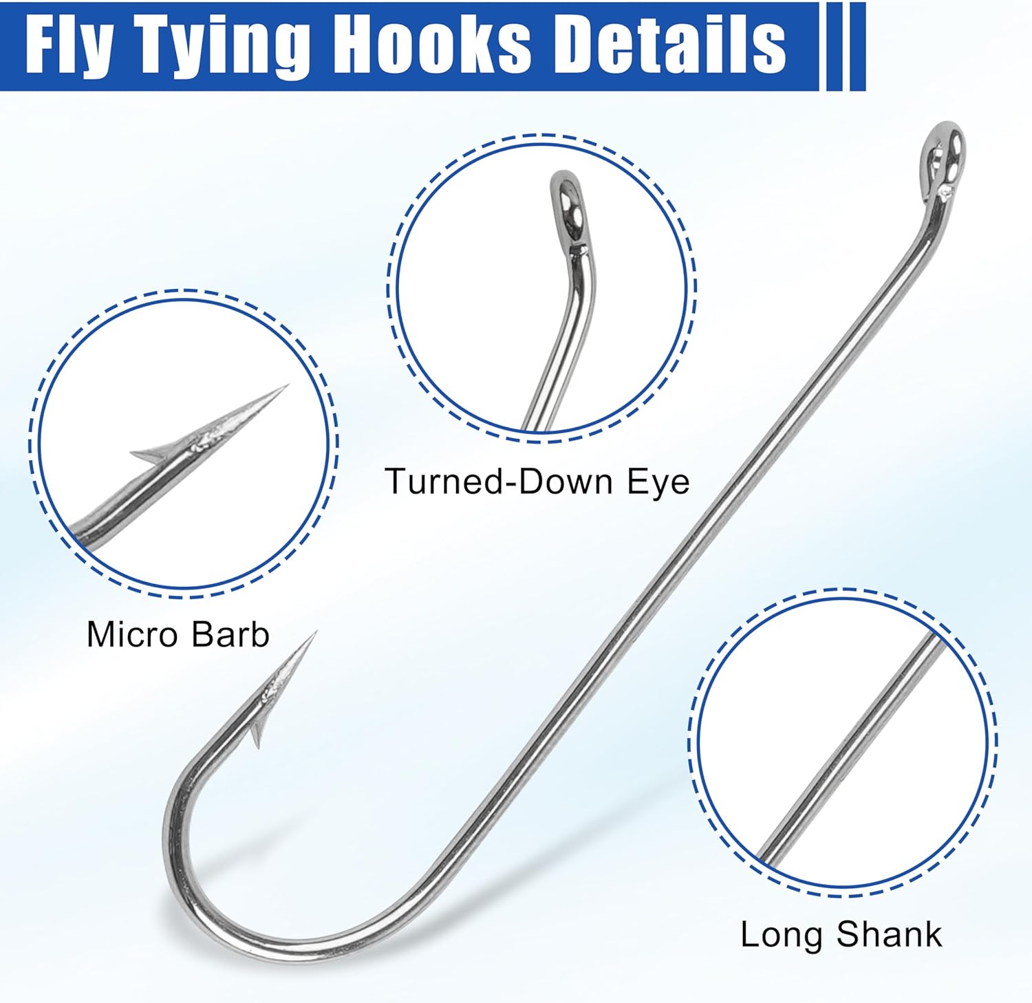 Fly Tying Hooks Assortment Kit, 410pcs Dry Fly Fishing Hooks Long Shank Eye Down Streamer Fly Hooks Dry Wet Flies Nymph Strimp & Pupa Streamer, Caddis Jig Fishing Hooks