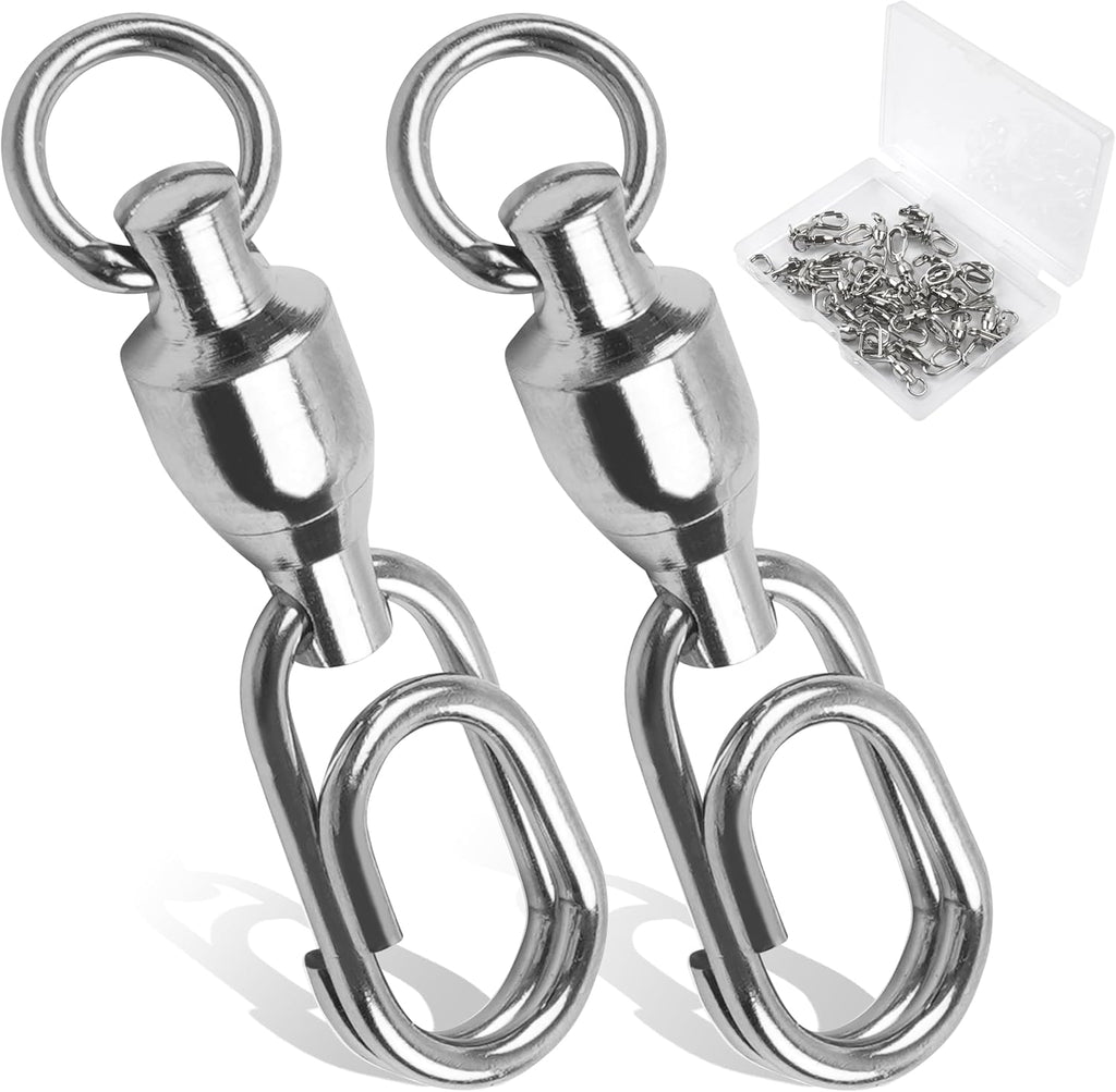 SILANON Ball Bearing Fishing Swivels with Oval Split Rings,20pcs Fishing Snap Swivels Fishing Tackle Saltwater Power Snaps Quick Change Fishing Lure Rings Connector Stainless Steel Solid Rings