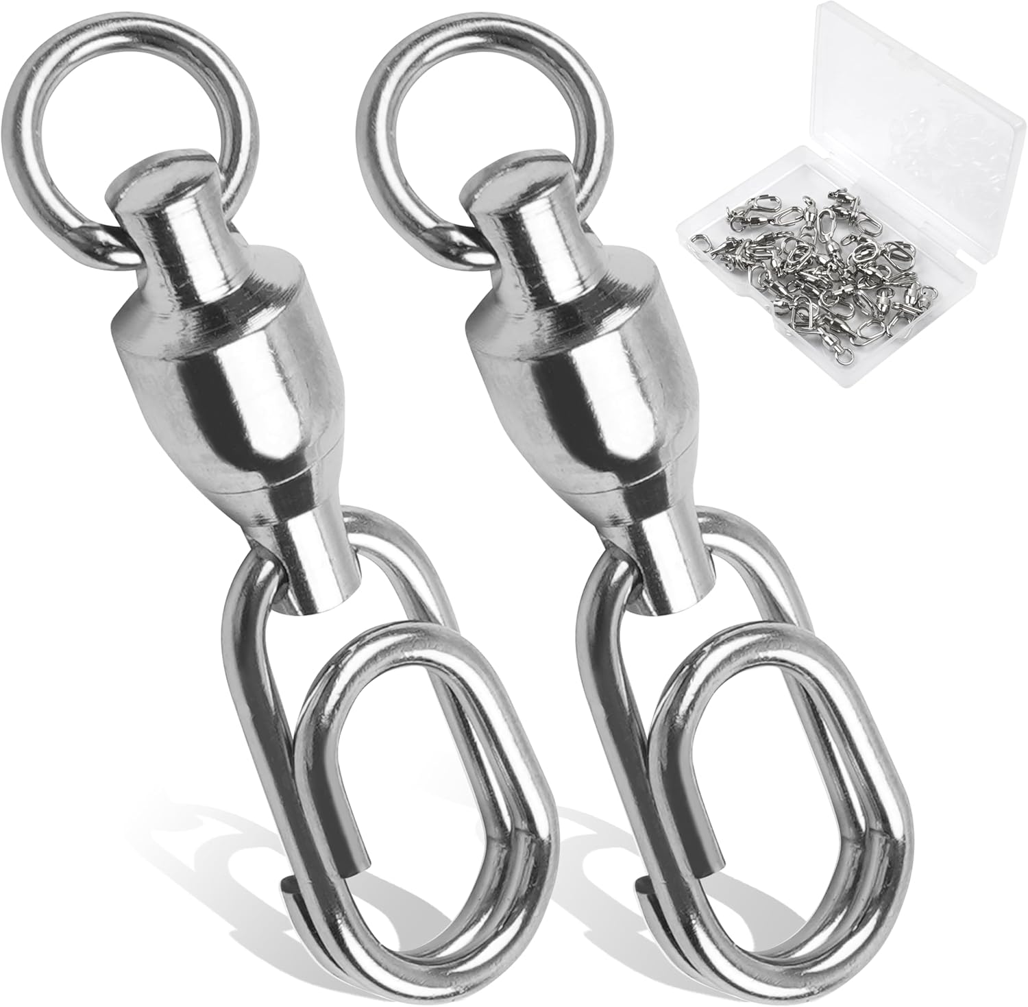 SILANON Ball Bearing Fishing Swivels with Oval Split Rings,20pcs Fishing Snap Swivels Fishing Tackle Saltwater Power Snaps Quick Change Fishing Lure Rings Connector Stainless Steel Solid Rings