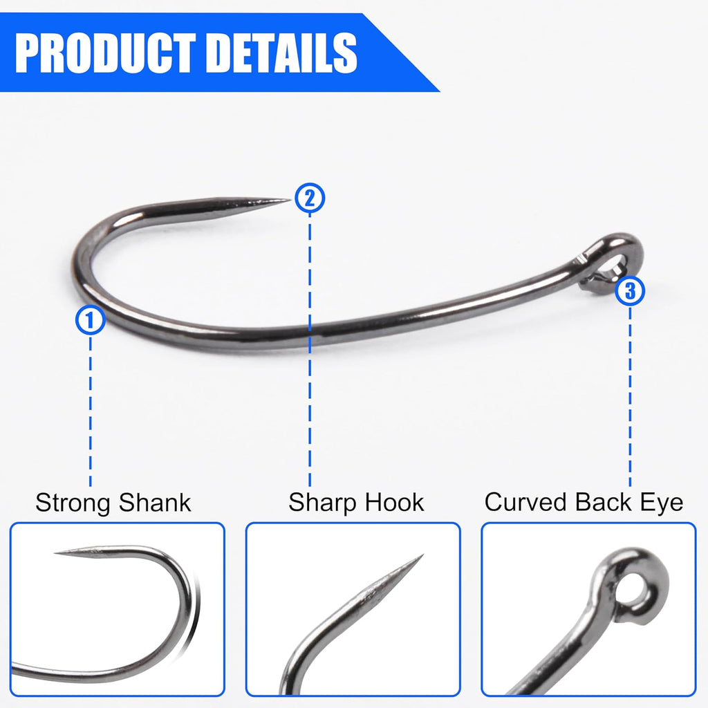 Barbless Fishing Hooks Kit, 250pcs Carp Fishing Trout Hooks Circle Curved Shank Fly Tying Hooks for Hair Rig Carp Fishing Tackle Saltwater Freshwater