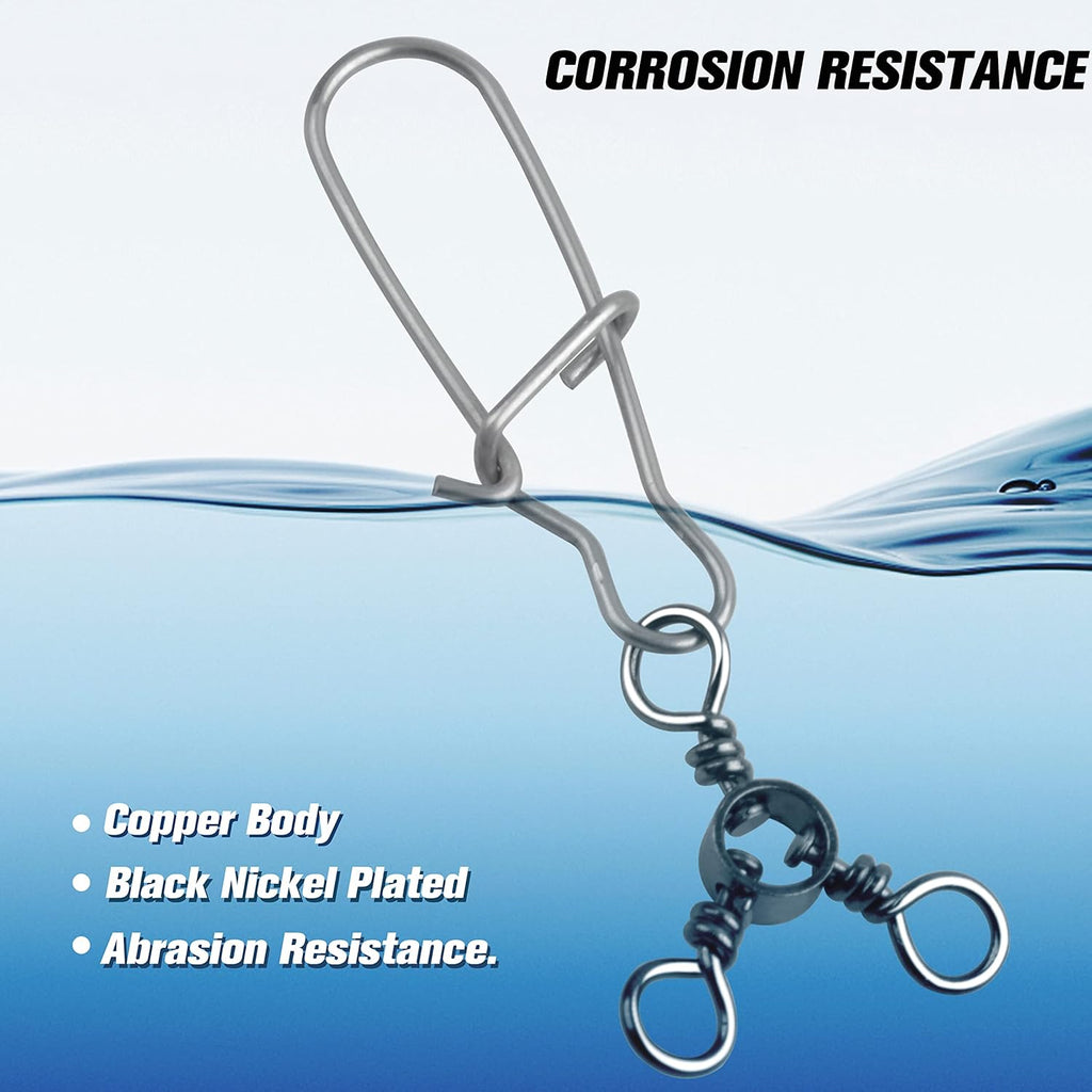 SILANON Fishing 3 Way Swivel Snaps Stainless Steel Cross Line Duo Lock Snap Swivels Saltwater Barrel Triple Swivels Fishing Tackle Connector for Catfish Trolling Surf Rig 26-83LB