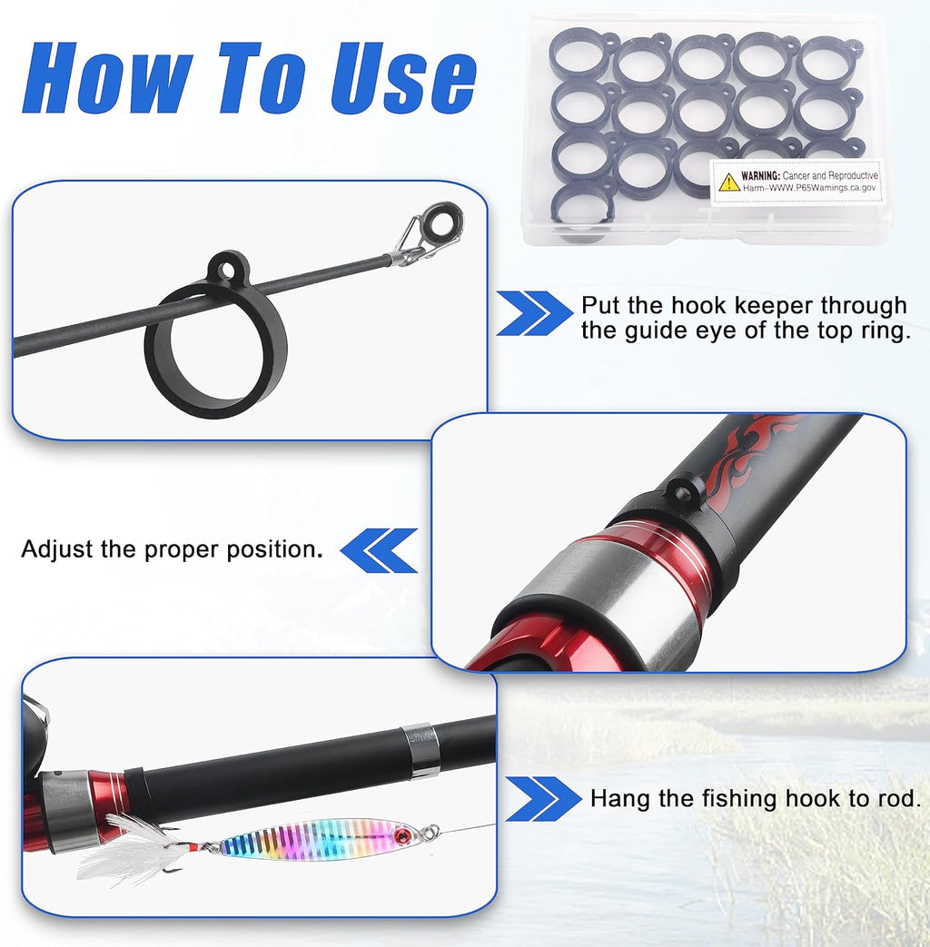 Fishing Rod Hook Keeper Kit, 16pcs Fishing Lure Bait Holder Fishing Pole Hook Keeper Holder Elastic Rubber Rings for Worm and Treble Hook Fishing Tackle Tool 2 Sizes