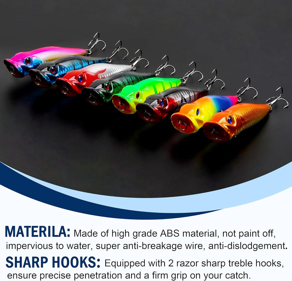 Popper Fishing Lures Kit,8pcs Saltwater Popper Lures Hard Baits Bass Fishing Lures Floating Lures Pencil Poppers Swimbaits for Bass Trout Walleye Freshwater Saltwater