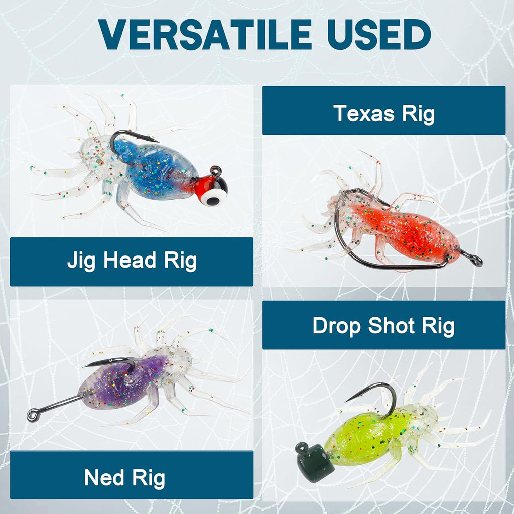 Spider Lures Bass Fishing Lures Kit,35pcs Soft Spider Bait Artificial Spiders Lure Swimbait Soft Plastic Fishing Lure Swimming Lures Baits for Bass Trout Freshwater Saltwater