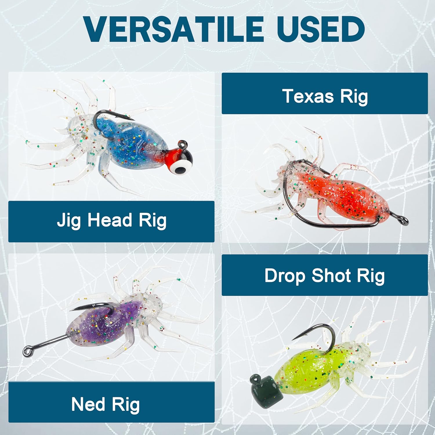 Spider Lures Bass Fishing Lures Kit,35pcs Soft Spider Bait Artificial Spiders Lure Swimbait Soft Plastic Fishing Lure Swimming Lures Baits for Bass Trout Freshwater Saltwater