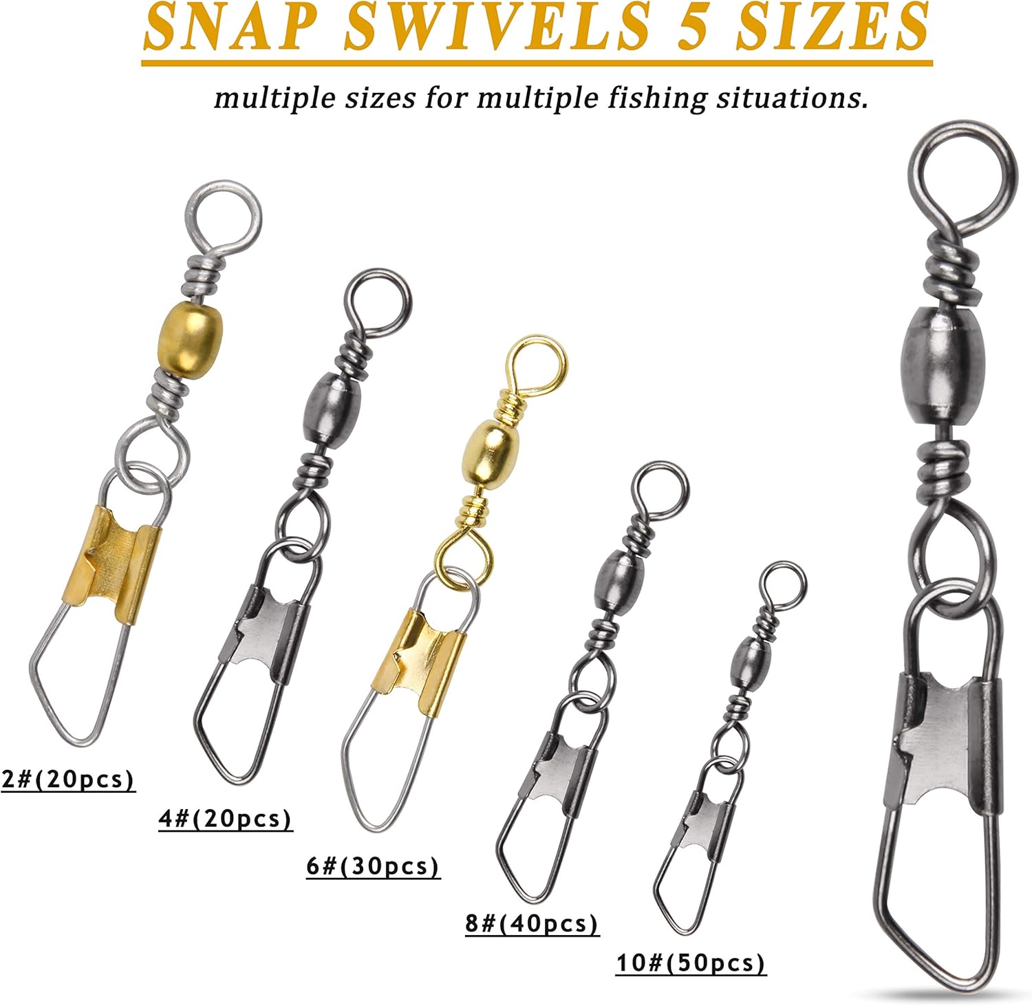 SILANON Fishing Barrel Swivel with Safety Snap,145/160pcs High Strength Fishing Snap Swivels Stainless Steel Line Connector Saltwater Fishing Tackle Accessories