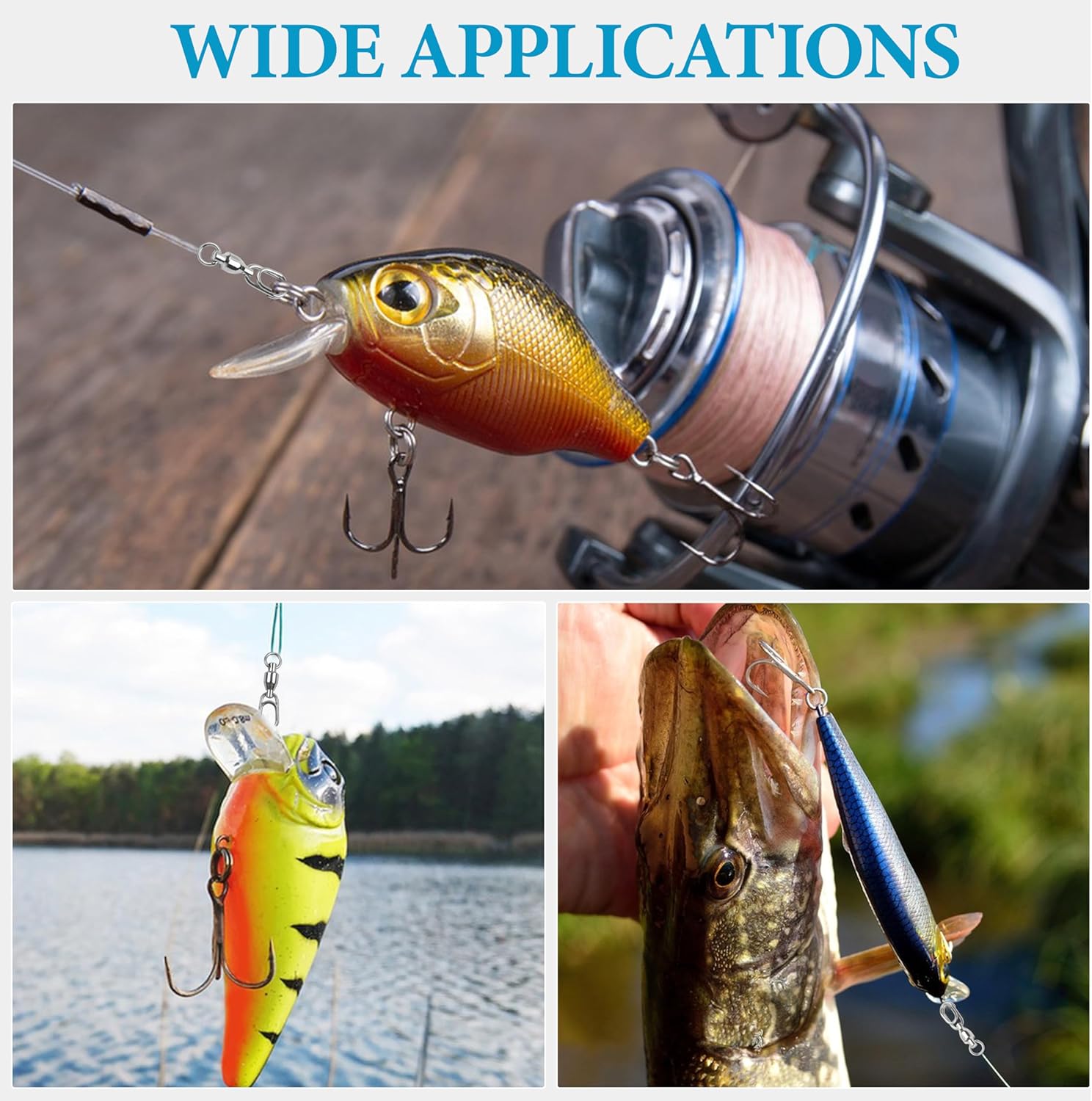 SILANON Ball Bearing Fishing Swivels with Oval Split Rings,20pcs Fishing Snap Swivels Fishing Tackle Saltwater Power Snaps Quick Change Fishing Lure Rings Connector Stainless Steel Solid Rings