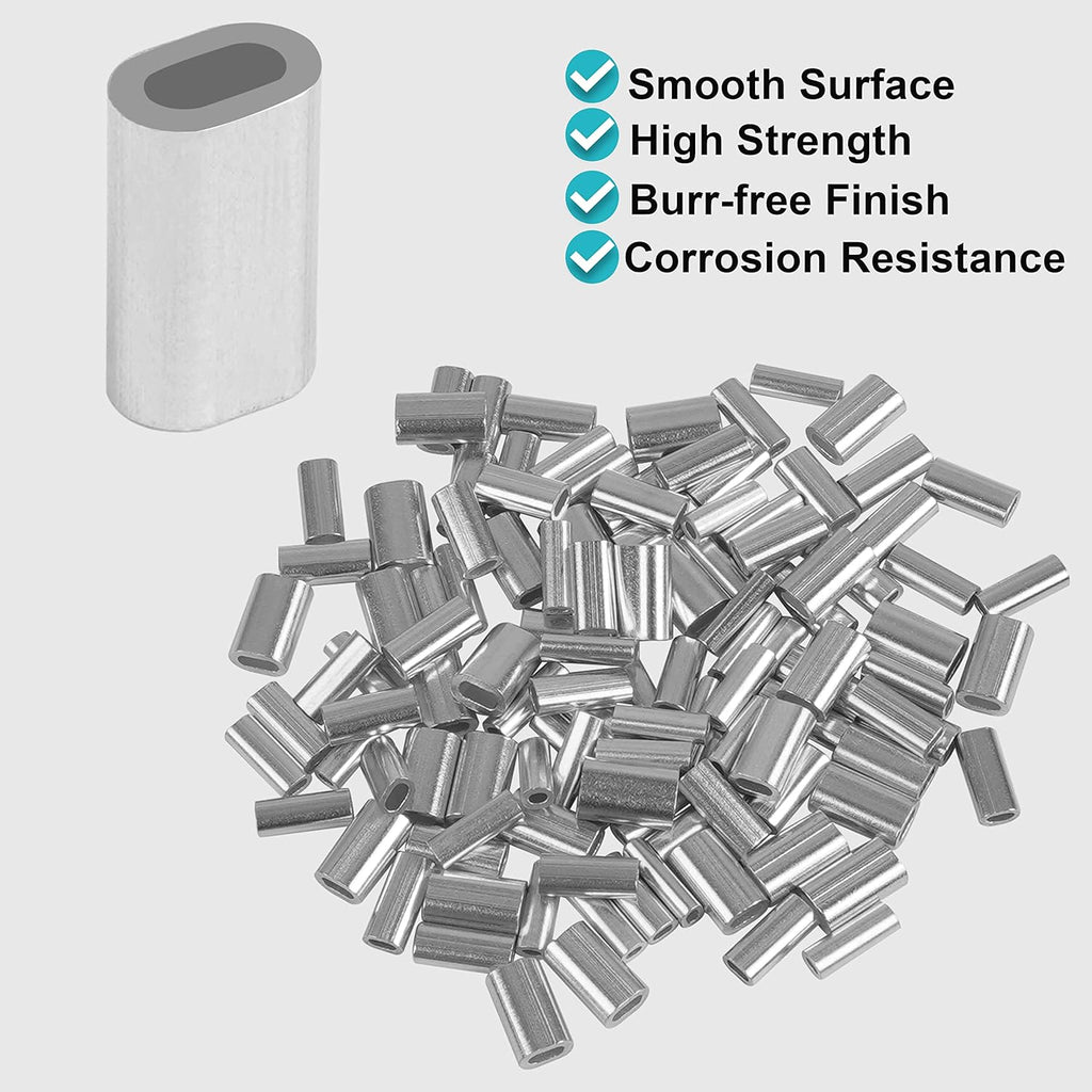SILANON Fishing Aluminum Crimp Sleeves Kit, 500pcs Single Barrel Crimp Sleeves Oval Crimping Loop Sleeve Assortment Fishing Line Tube Connector Wire Leader Rigging Tackle for Wire Rope Cable