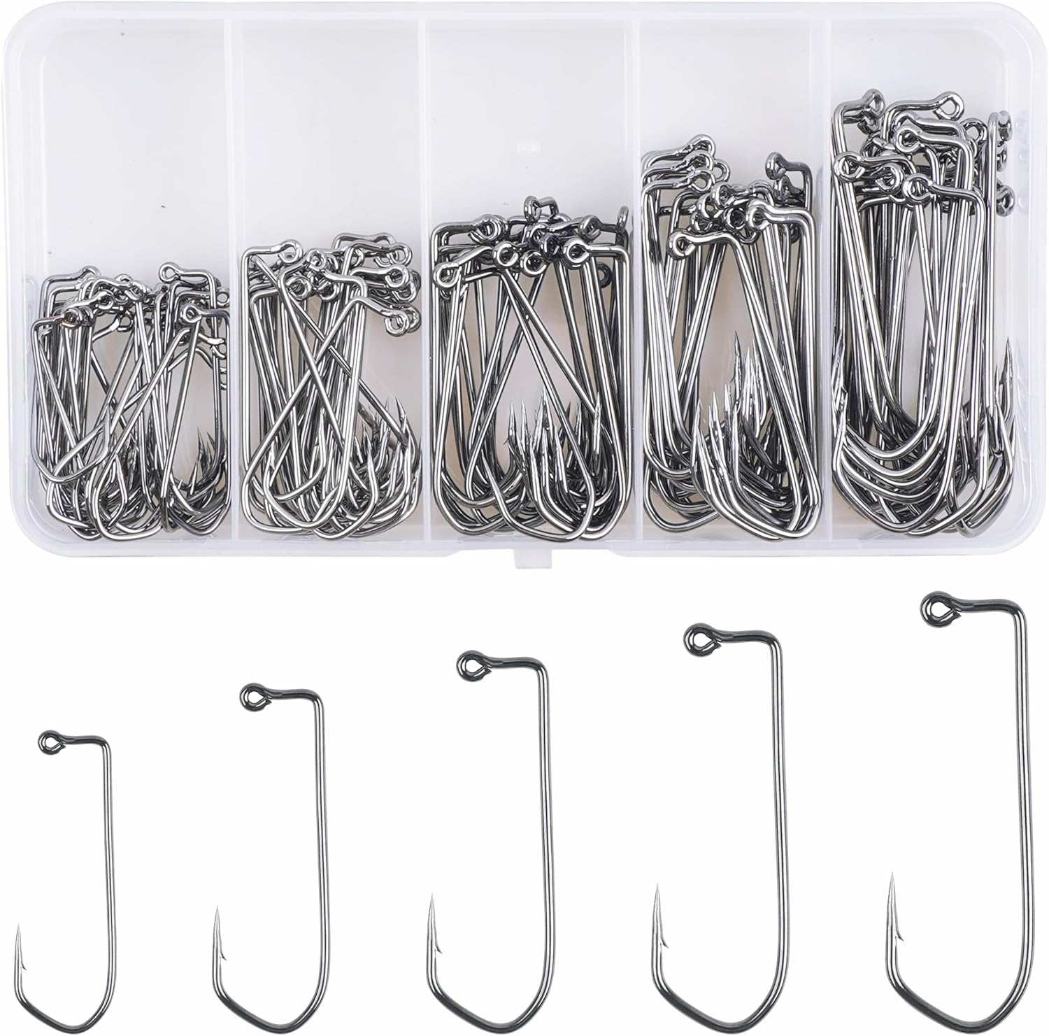 SILANON 90 Degree Aberdeen Jig Hooks Kit, 125pcs High Carbon Steel Fishing Hooks (1/0-5/0) for Saltwater & Freshwater