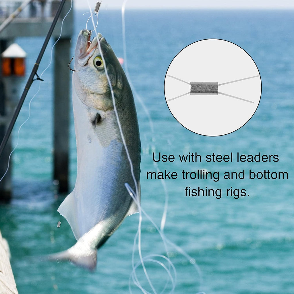 SILANON Fishing Aluminum Crimp Sleeves Kit, 500pcs Single Barrel Crimp Sleeves Oval Crimping Loop Sleeve Assortment Fishing Line Tube Connector Wire Leader Rigging Tackle for Wire Rope Cable