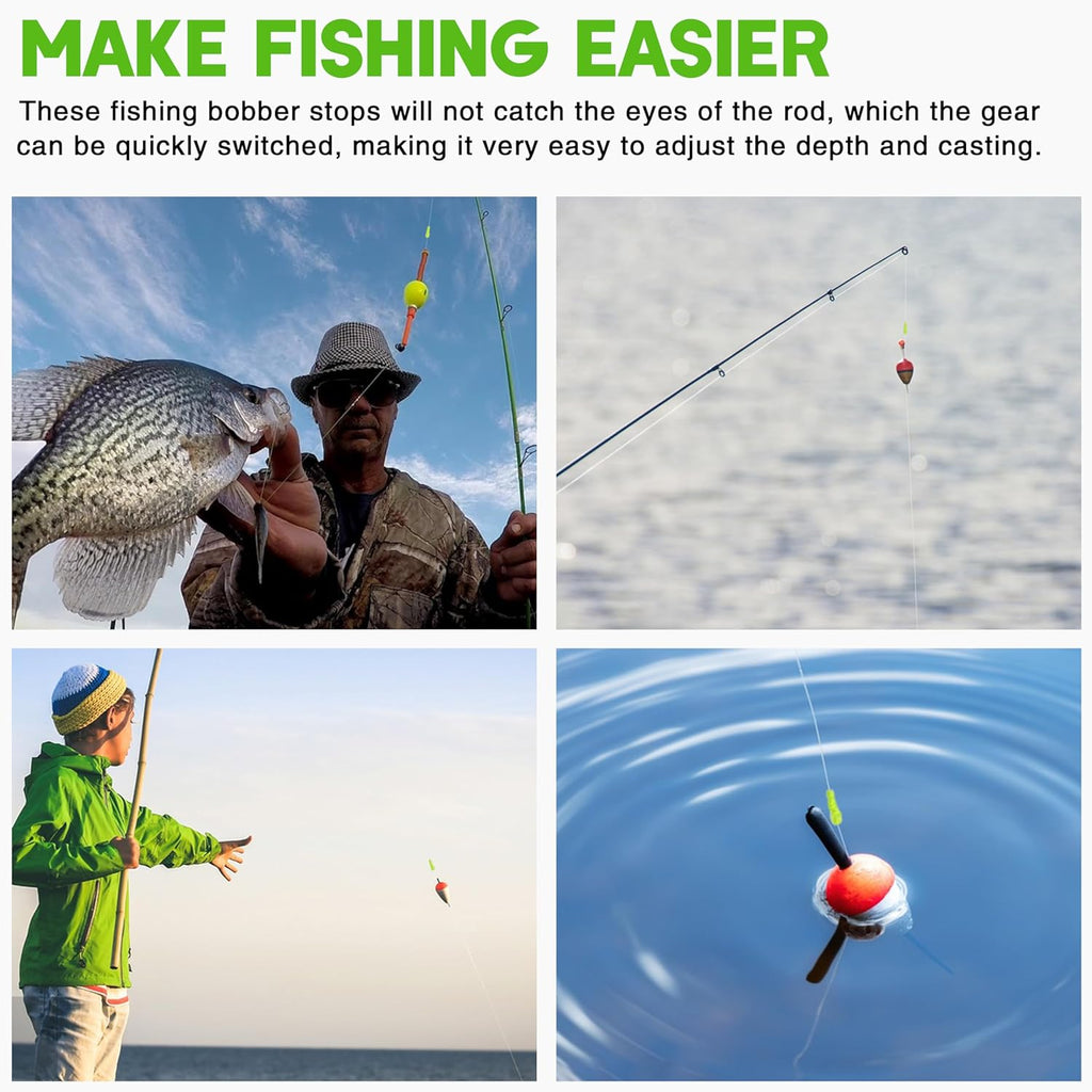 SILANON Bobber Stops for Fishing Floats,100/200pcs Slip Bobber Stops with Plastic Beads Bobber Stoppers for Fishing Line Float Bobber Stops String Knots Freshwater Saltwater