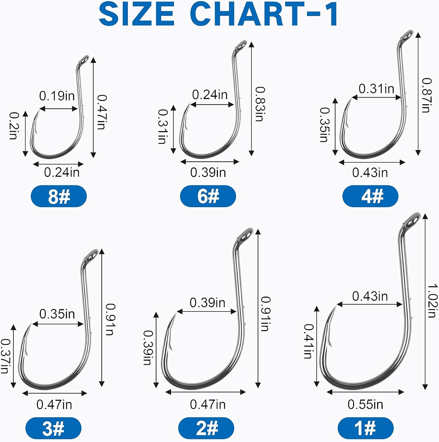 Octopus Fishing Hooks-120pcs Barbed Baitholder High Carbon Steel Offset Circle Octopus Hooks Extra Sharp Jig Fish Hooks for Freshwater Saltwater Size 8-6/0