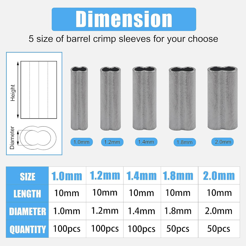 SILANON Fishing Crimp Sleeves Kit, 400pcs Double Barrel Crimp Sleeves Copper Brass Crimping Loop Sleeves Fishing Line Crimps Tube Connectors Wire Leader Rigging Tackle Set