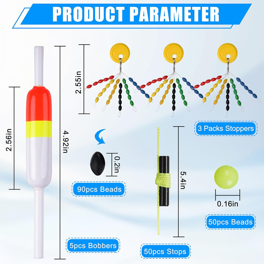 SILANON Fishing Slip Bobbers Kit Fishing Bobbers Floats Balsa Wood Slip Bobbers with Rubber Bobber Stops Slip Float Rig for Crappie Panfish Walleyes Trout Bass Fishing