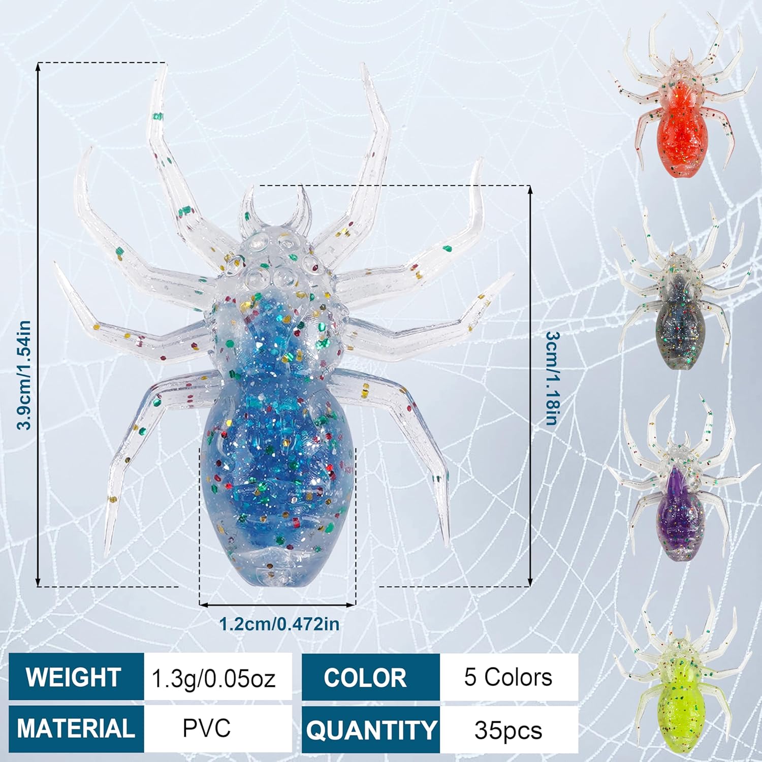 Spider Lures Bass Fishing Lures Kit,35pcs Soft Spider Bait Artificial Spiders Lure Swimbait Soft Plastic Fishing Lure Swimming Lures Baits for Bass Trout Freshwater Saltwater