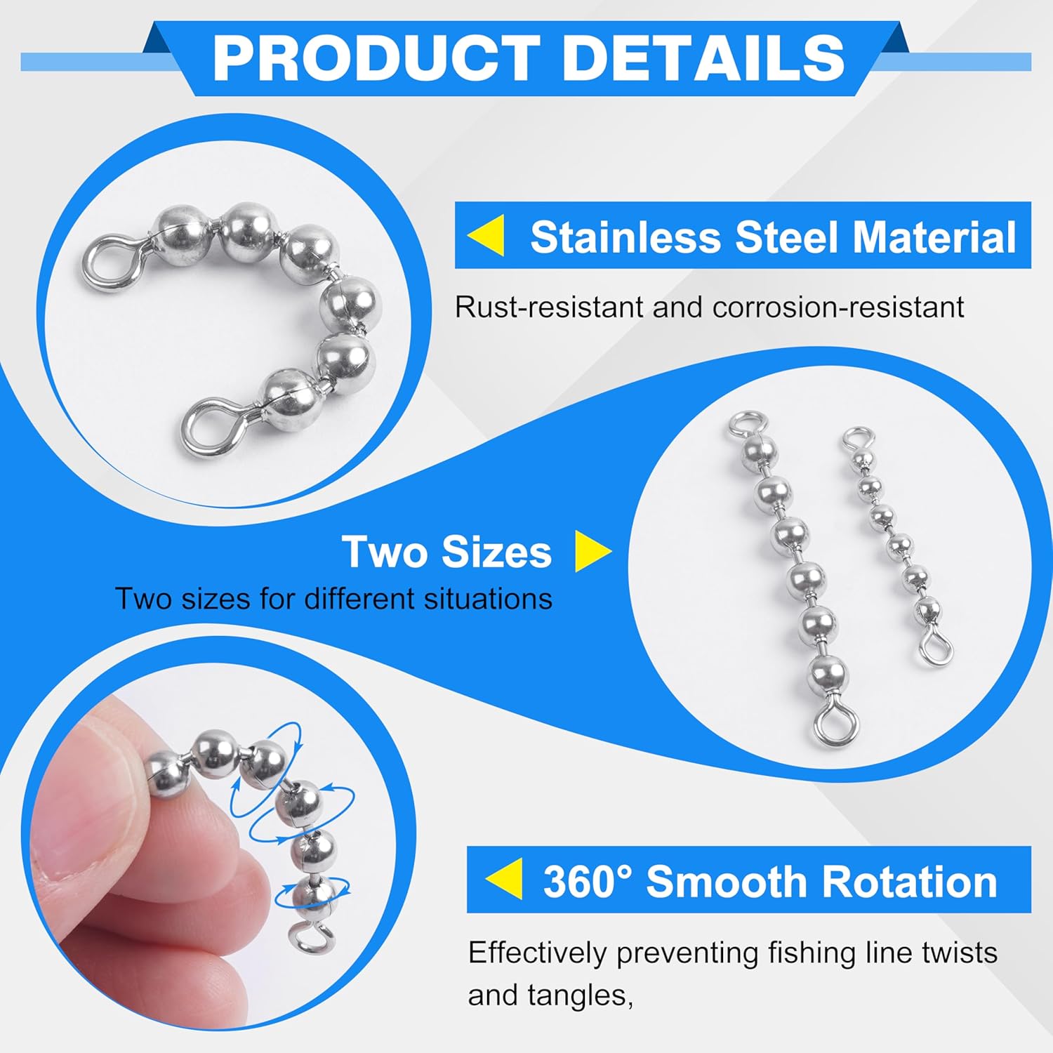 SILANON Fishing Beads Chain Swivels, Stainless Steel Catfish Swivel Catfish Tackle High Speed Fishing Balls Chain Swivels Catfish Rig Fishing Tackle Gear for Saltwater Freshwater