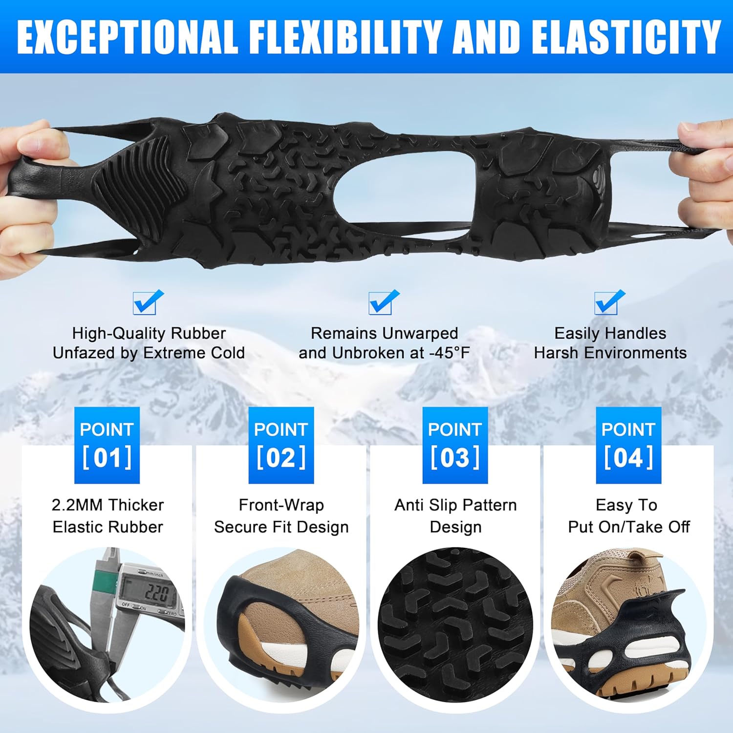 Spikeless Ice Cleats, Indoor Outdoor Snow Traction Crampons Anti-Slip Roofing Shoes Grips Grippers Slip-On Rubber Tread Overshoes Spikeless Traction Devices for Slick Wet Slippery Surfaces