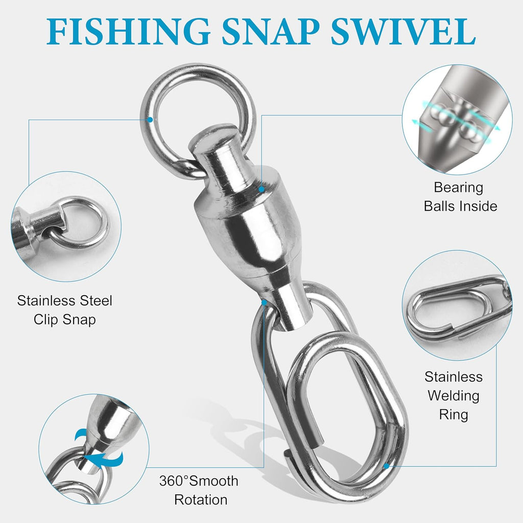 SILANON Ball Bearing Fishing Swivels with Oval Split Rings,20pcs Fishing Snap Swivels Fishing Tackle Saltwater Power Snaps Quick Change Fishing Lure Rings Connector Stainless Steel Solid Rings