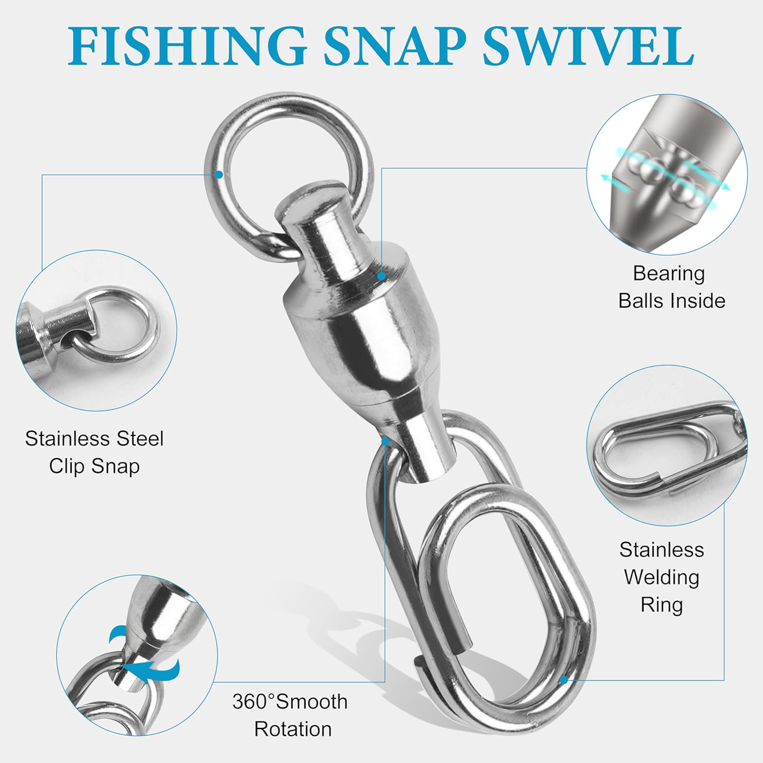 SILANON Ball Bearing Fishing Swivels with Oval Split Rings,20pcs Fishing Snap Swivels Fishing Tackle Saltwater Power Snaps Quick Change Fishing Lure Rings Connector Stainless Steel Solid Rings