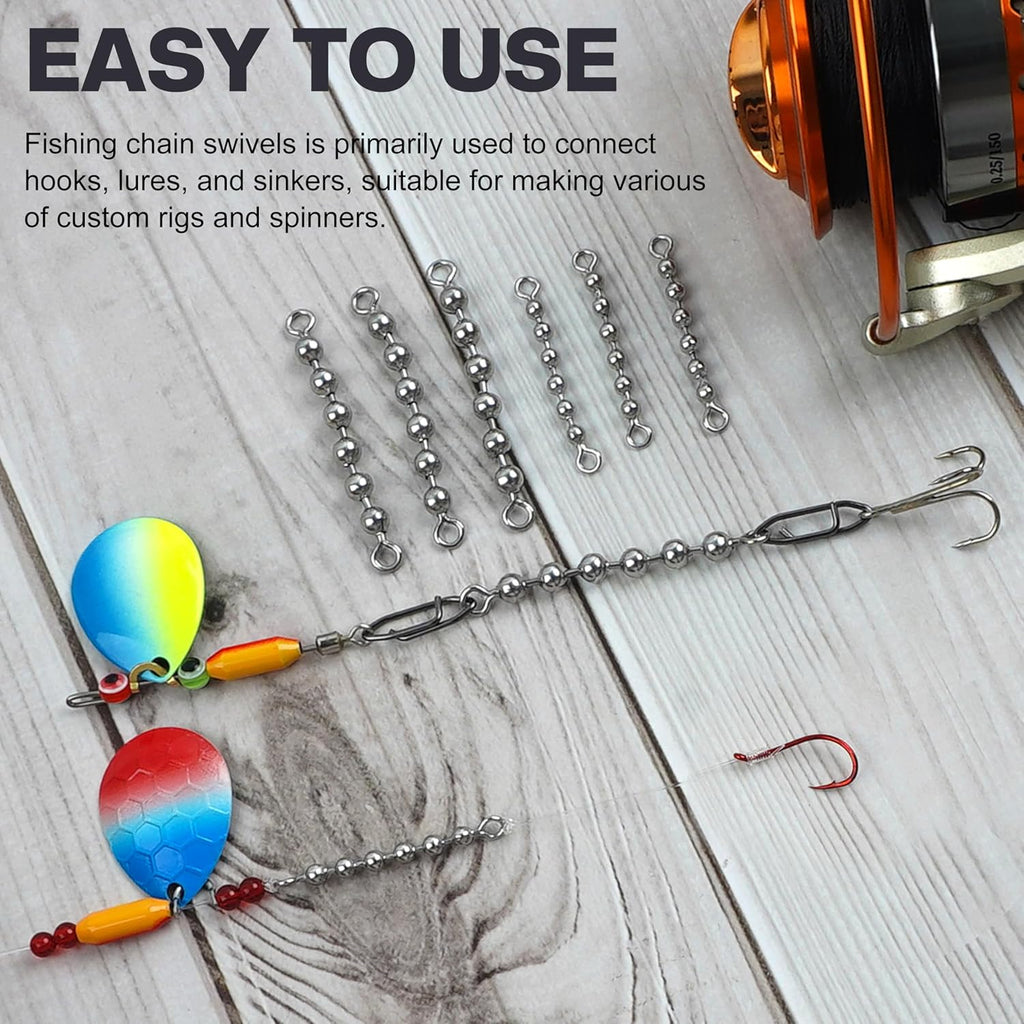 SILANON Fishing Beads Chain Swivels, Stainless Steel Catfish Swivel Catfish Tackle High Speed Fishing Balls Chain Swivels Catfish Rig Fishing Tackle Gear for Saltwater Freshwater
