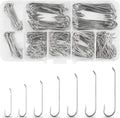 Fly Tying Hooks Assortment Kit, 410pcs Dry Fly Fishing Hooks Long Shank Eye Down Streamer Fly Hooks Dry Wet Flies Nymph Strimp & Pupa Streamer, Caddis Jig Fishing Hooks