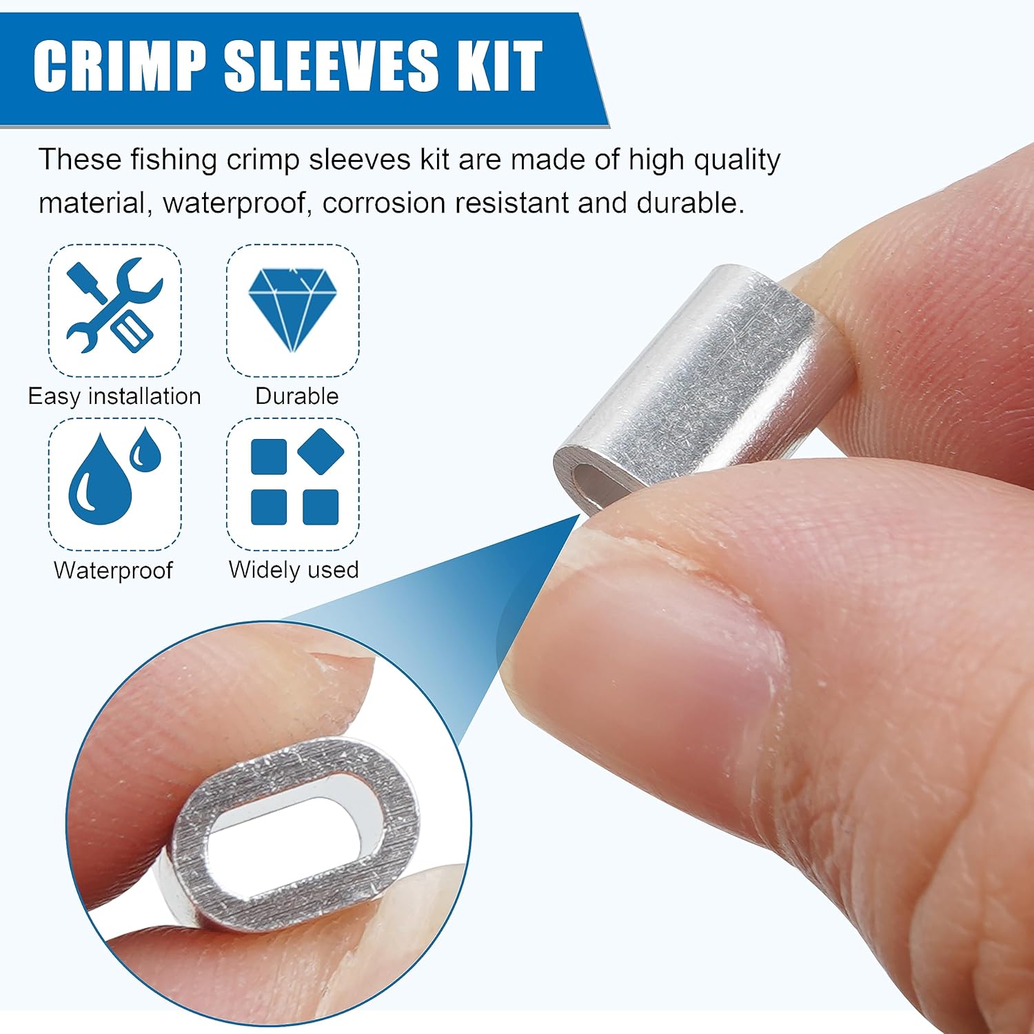 Fishing Crimping Tool Kit,Stainless Steel Fishing Crimping Pliers Wire Rope Crimping Tool with 430pcs 5 Sizes Aluminum Copper Barrel Crimp Sleeves Beads Set,4 Crimping Sizes