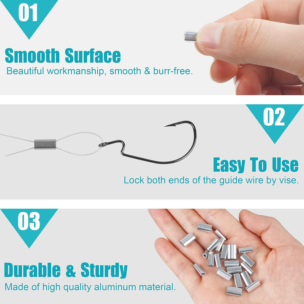SILANON Fishing Aluminum Crimp Sleeves Kit, 500pcs Single Barrel Crimp Sleeves Oval Crimping Loop Sleeve Assortment Fishing Line Tube Connector Wire Leader Rigging Tackle for Wire Rope Cable