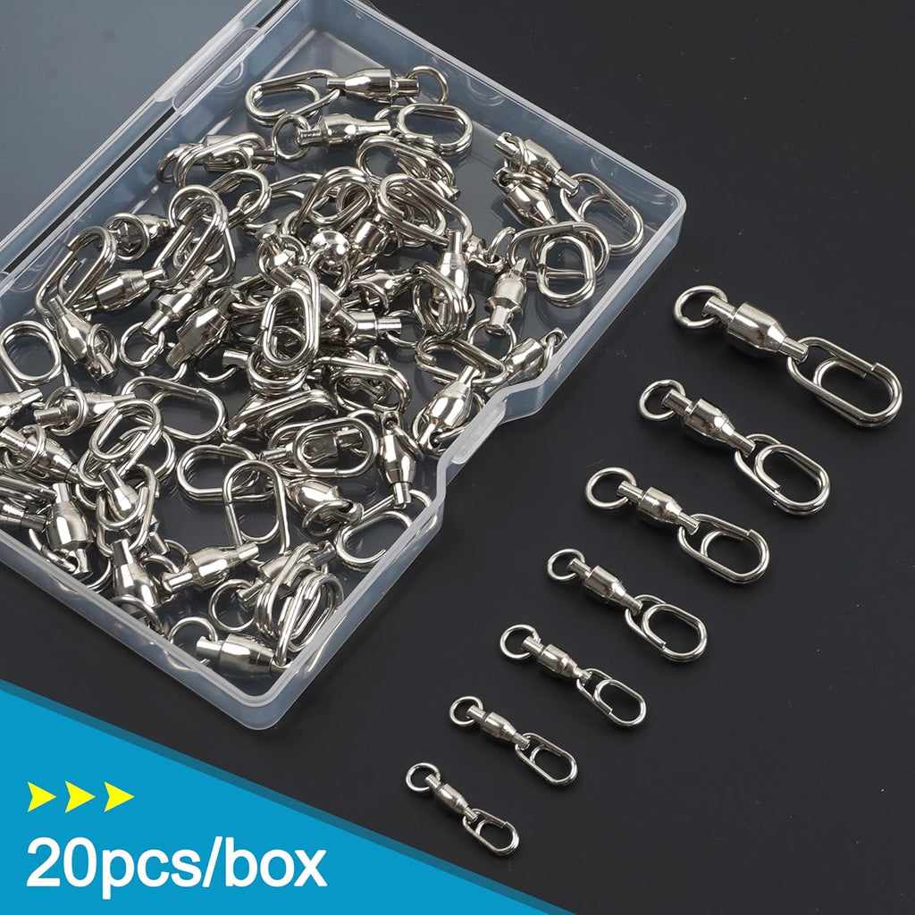 SILANON Ball Bearing Fishing Swivels with Oval Split Rings,20pcs Fishing Snap Swivels Fishing Tackle Saltwater Power Snaps Quick Change Fishing Lure Rings Connector Stainless Steel Solid Rings