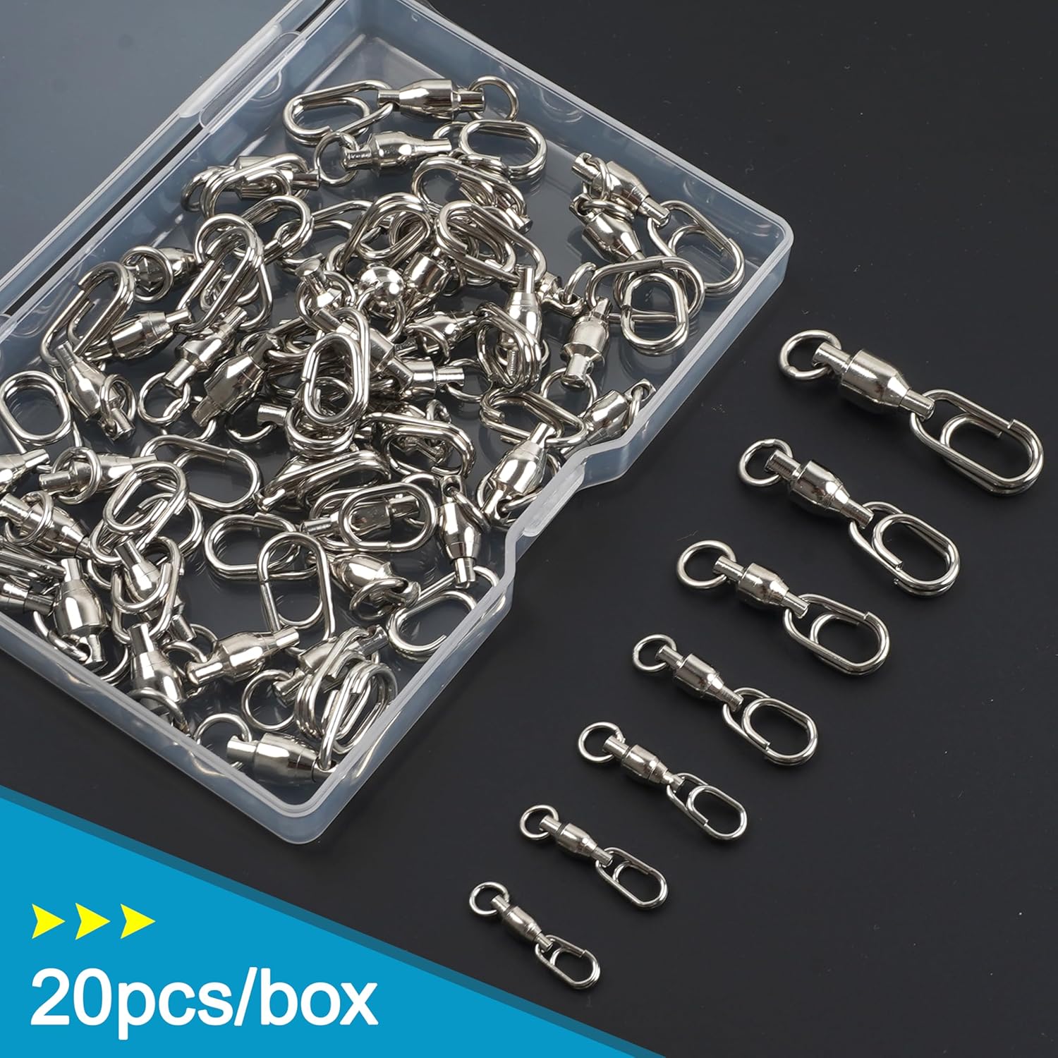 SILANON Ball Bearing Fishing Swivels with Oval Split Rings,20pcs Fishing Snap Swivels Fishing Tackle Saltwater Power Snaps Quick Change Fishing Lure Rings Connector Stainless Steel Solid Rings