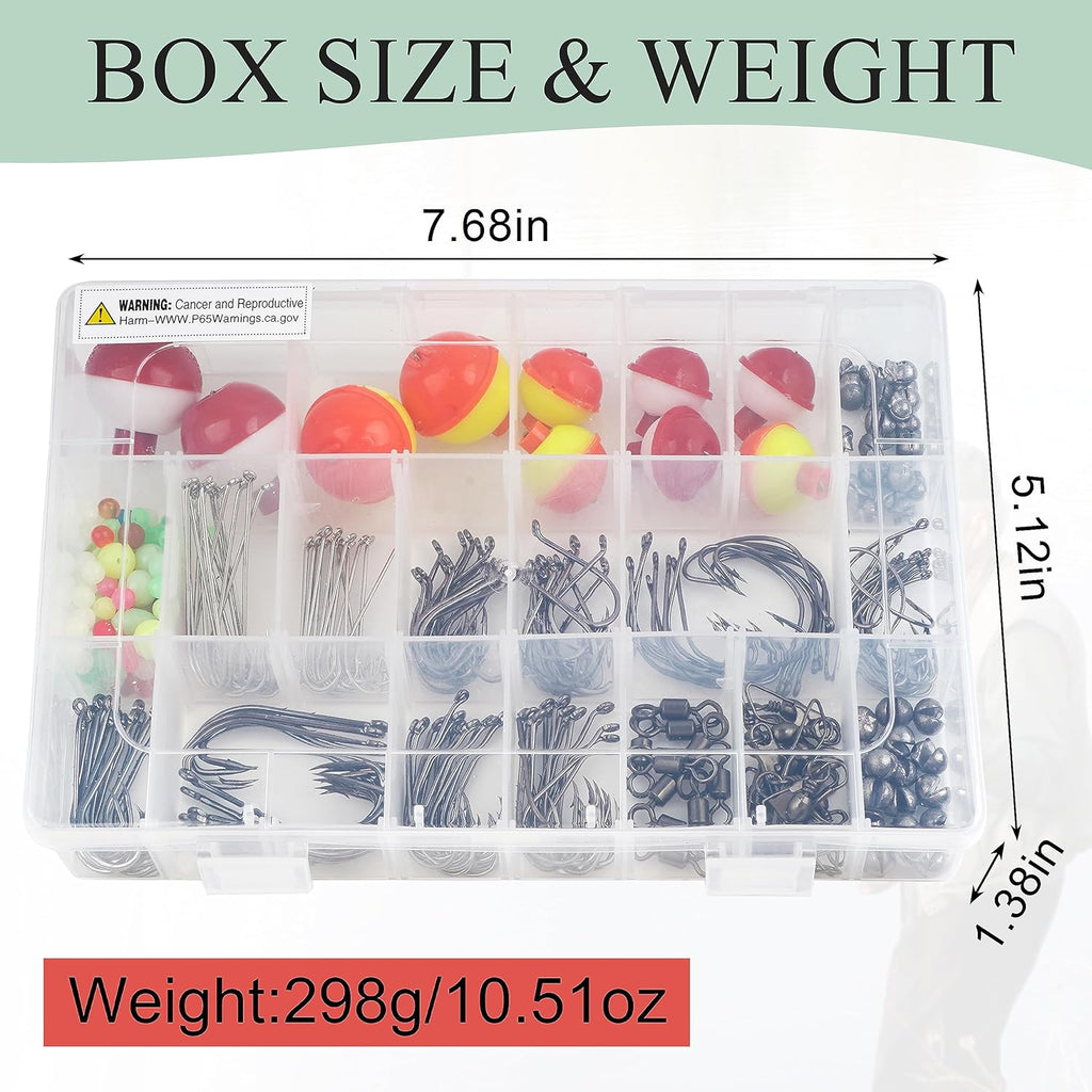Fishing Hooks Bobbers Tackle Kit, 250pcs Basic Fishing Tackle Box Included Octopus Circle Hooks Baitholder Hooks Fishing Bobbers Weights Starter Kit for Panfish Catfish Freshwater Fishing