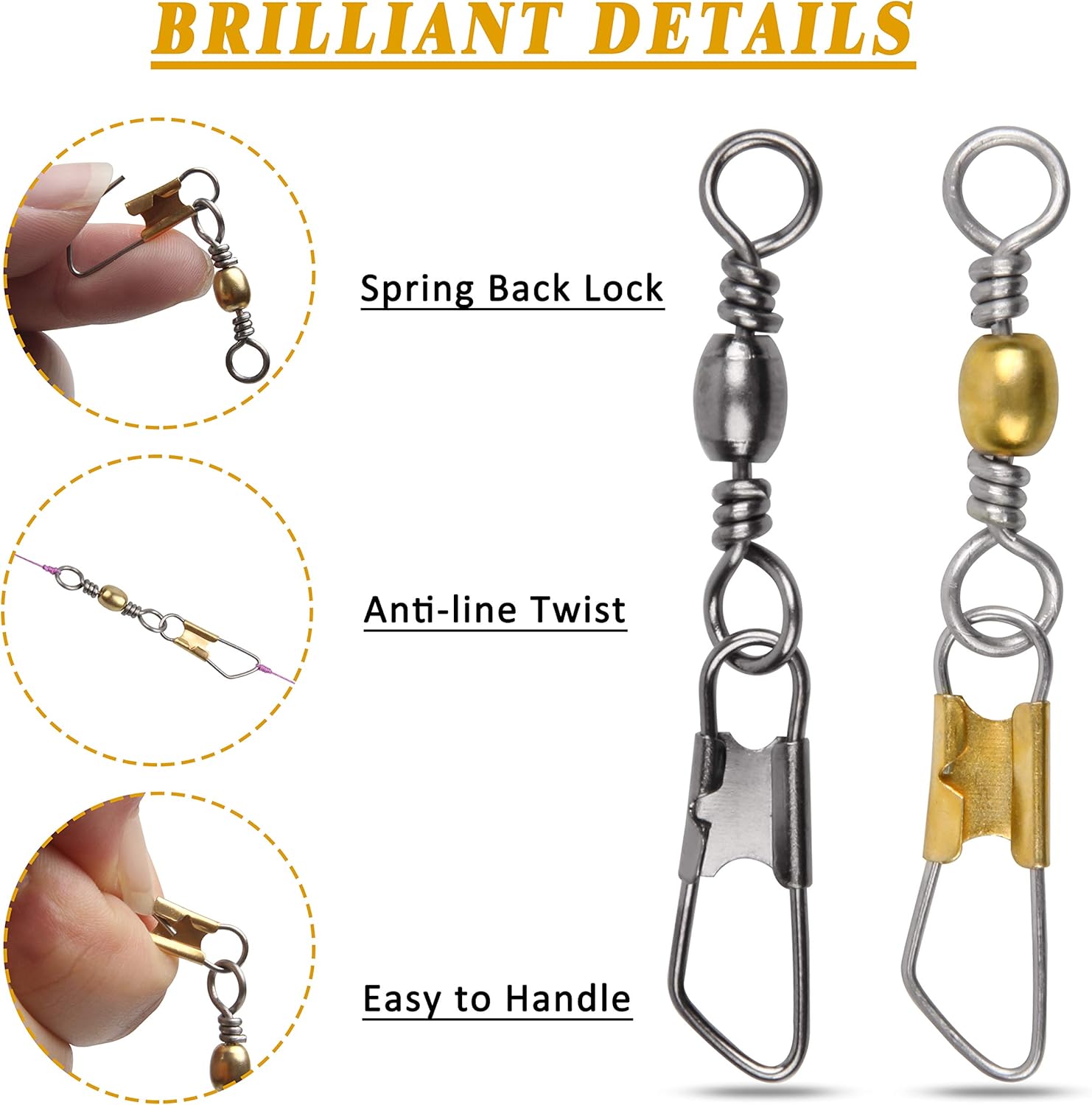 SILANON Fishing Barrel Swivel with Safety Snap,145/160pcs High Strength Fishing Snap Swivels Stainless Steel Line Connector Saltwater Fishing Tackle Accessories