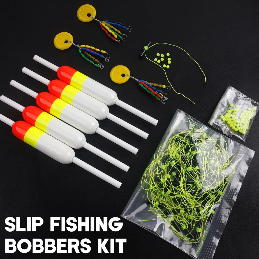 SILANON Fishing Slip Bobbers Kit Fishing Bobbers Floats Balsa Wood Slip Bobbers with Rubber Bobber Stops Slip Float Rig for Crappie Panfish Walleyes Trout Bass Fishing