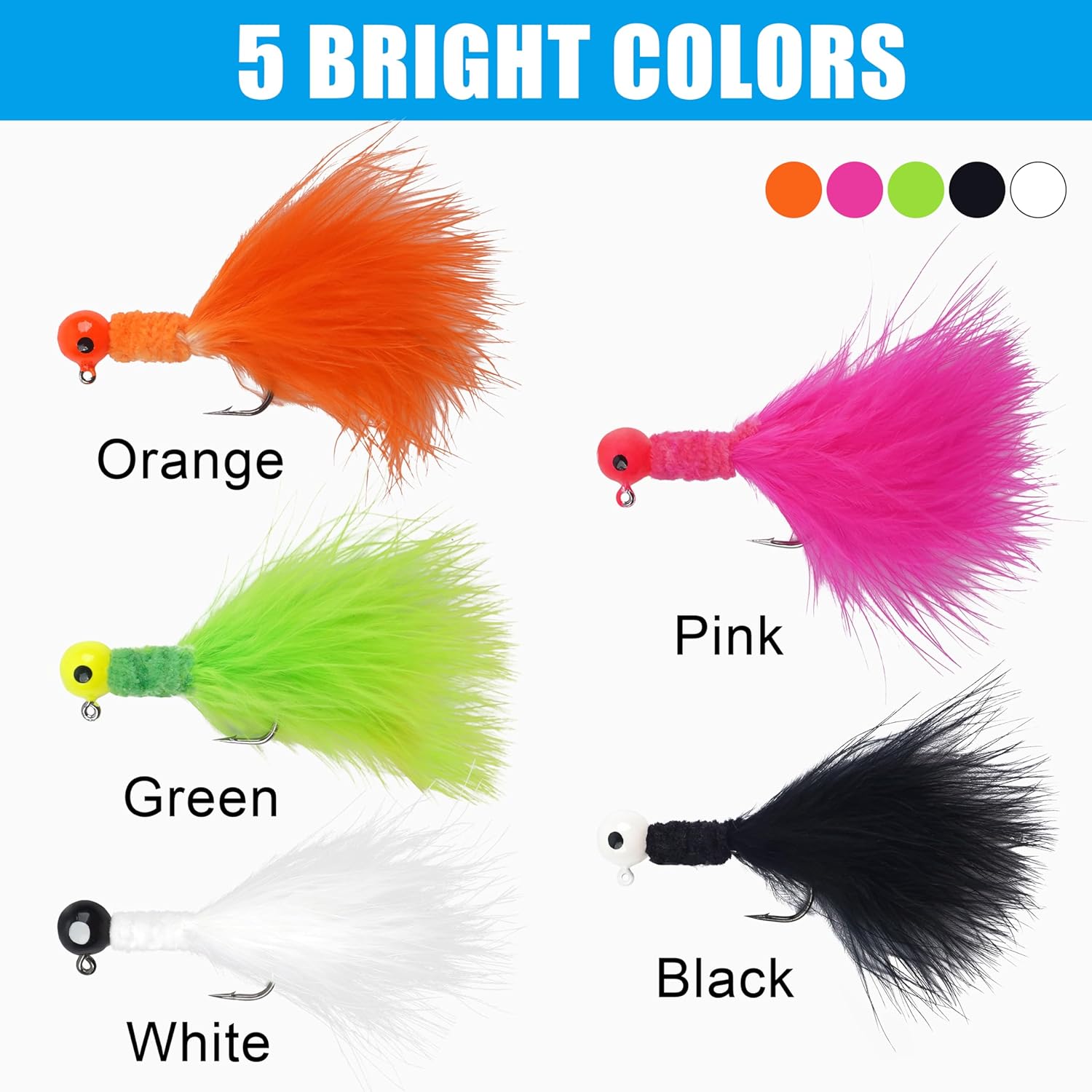 Marabou Jigs Fishing Lure Kit,25pcs Crappie Jigs Head Marabou Feather Jig Head Hooks Fishing Hair Jigs Baits for Bass Trout Walleye Panfish 1/32oz 1/16oz 1/8oz