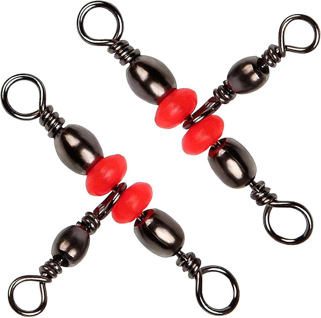 SILANON 3 Way T-Turn Barrel Swivels Fishing Tackle,40pcs Brass Barrel Triple Swivel Cross Line 3 Way Barrel Fishing Connector with Red Fishing Beads for Freshwater Saltwater Test 20-100LB