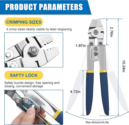 Fishing Crimping Tool Kit,Stainless Steel Fishing Crimping Pliers Wire Rope Crimping Tool with 430pcs 5 Sizes Aluminum Copper Barrel Crimp Sleeves Beads Set,4 Crimping Sizes