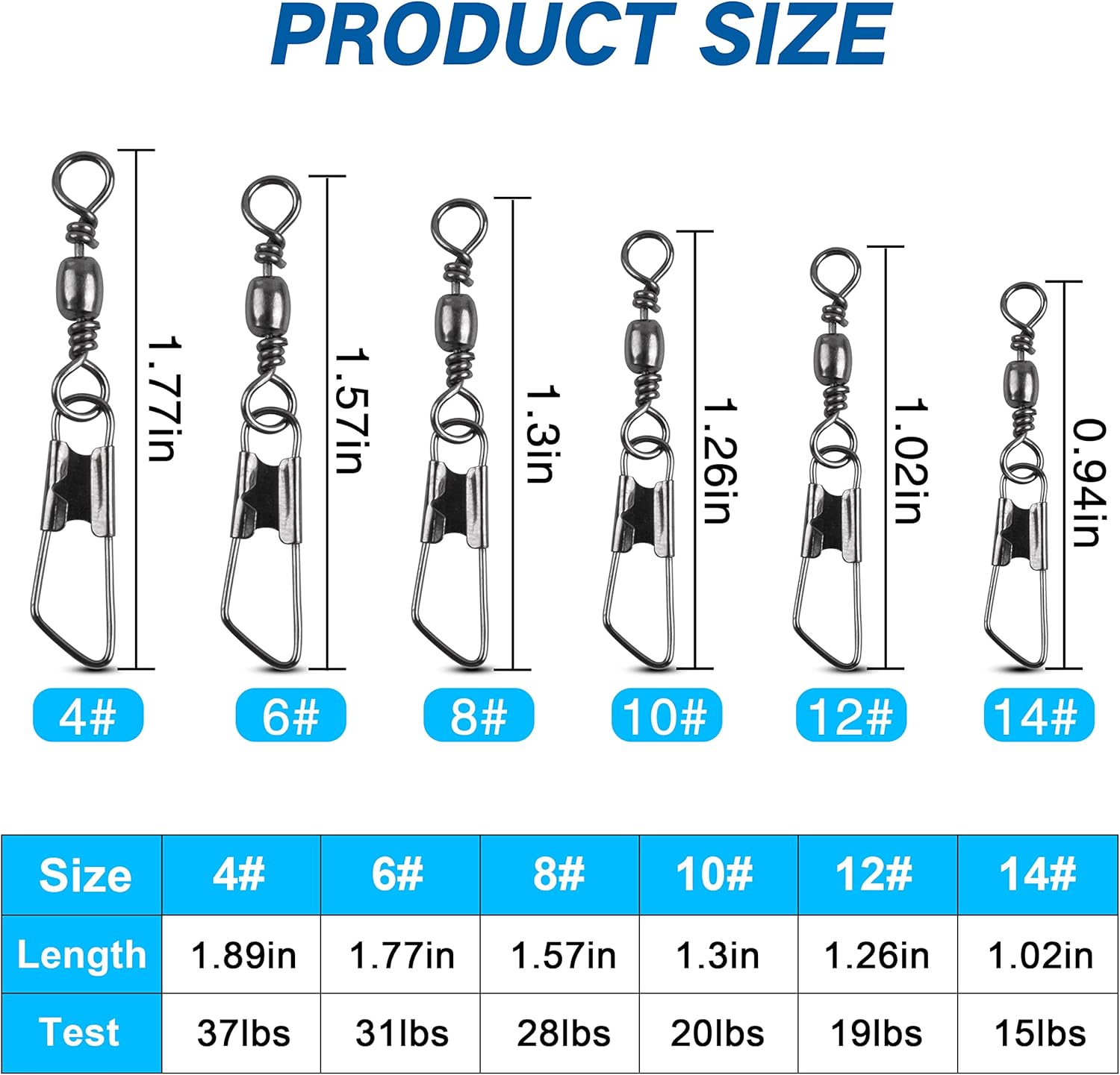 SILANON Barrel Fishing Swivel with Safety Snap -120pcs High Strength Barrel Snaps Swivel Fishing Tackle Line Connector Solid Rings(Black/Gold)